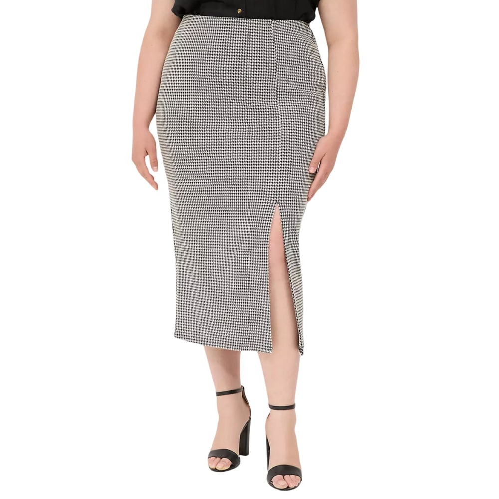Lane Bryant Black and White Ponte Front Slit Houndstooth Midi Pencil Skirt NWT